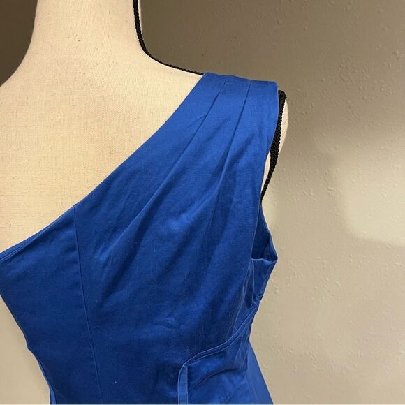One shoulder navy fitted dress with pockets - Picture 4 of 13